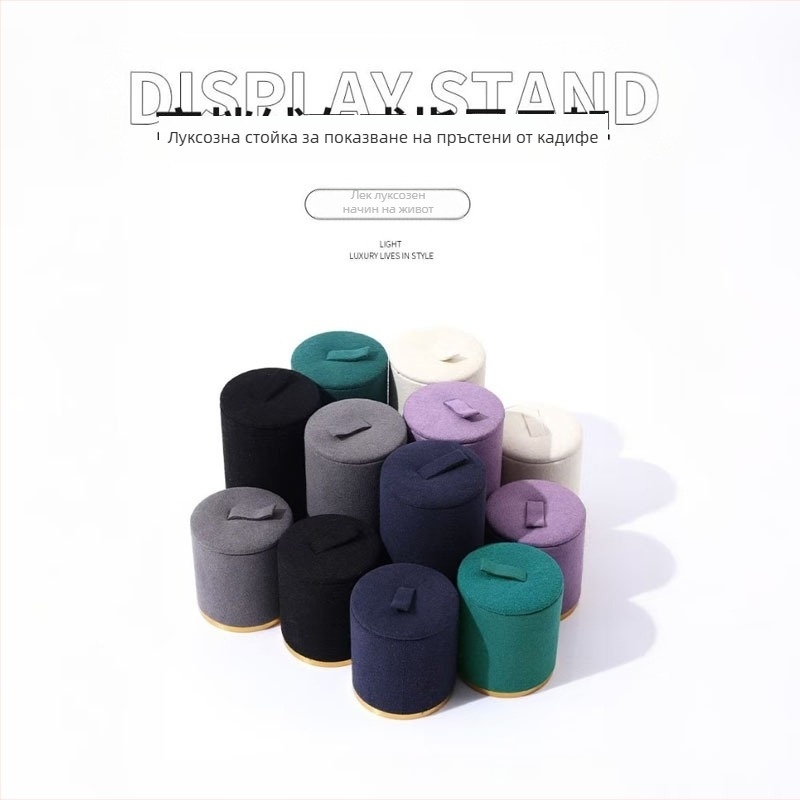 Цилиндрична стойка за бижута с PVC корпус и фланелова обвивка, висок клас, шевно сглобяване, едно ниво