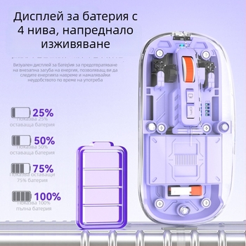 Безжична мишка, 2.4G + Bluetooth, 1600dpi, 5 бутона, 10 м обхват, тегло 76 г, съвместима с лаптопи