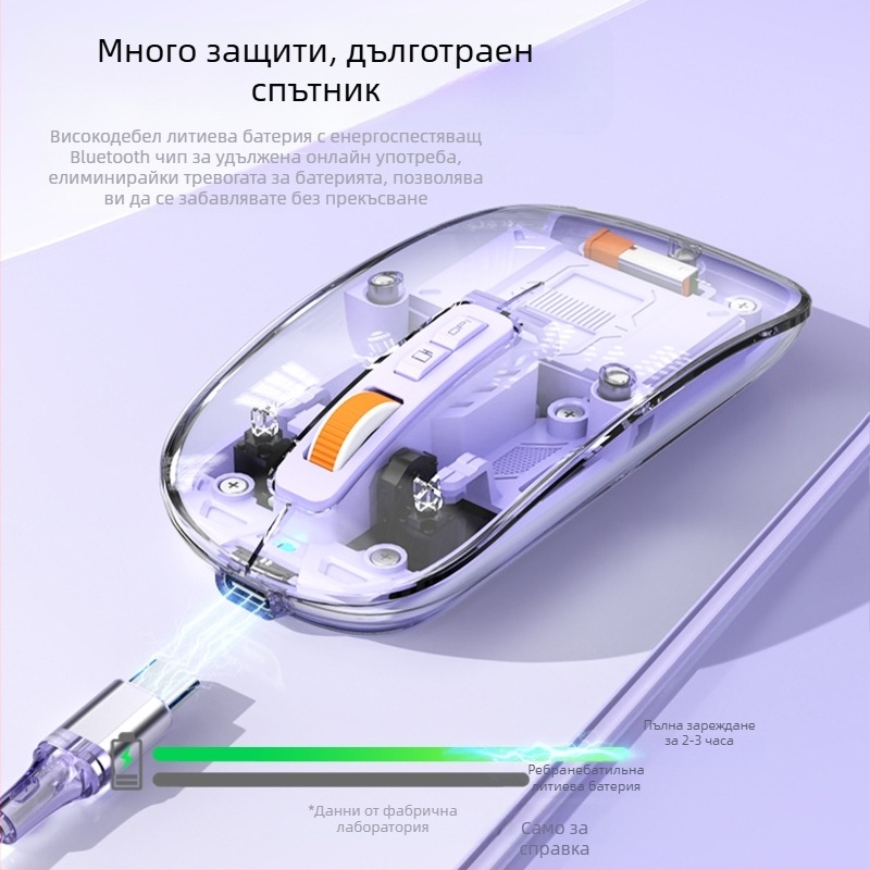 Безжична мишка, 2.4G + Bluetooth, 1600dpi, 5 бутона, 10 м обхват, тегло 76 г, съвместима с лаптопи