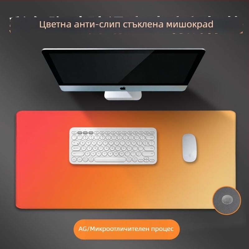 Игрова подложка за мишка от закалено стъкло, едностранна, против приплъзване, лого с термопечат, персонализиране