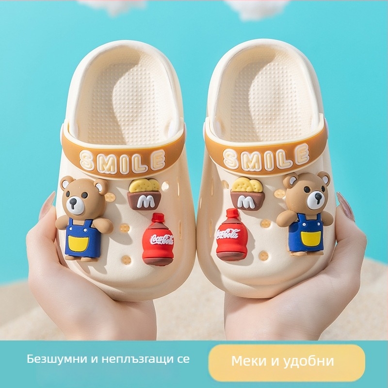 EVA джапанки с дупки за деца, летни обувки с затворен нос, антиплъзгане, антимиризма, карикатурен принт, унисекс