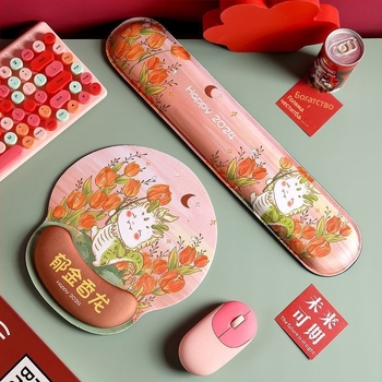 Малка гумена подложка за мишка с подложка за китка - едностранна, печат чрез пренасяне на топлина, японски минималистичен стил