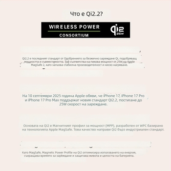 Power Bank с твърдотелна батерия, вградена стойка и магнитно безжично зареждане 25W, Qi2.2 протокол, максимална изходна мощност 35W