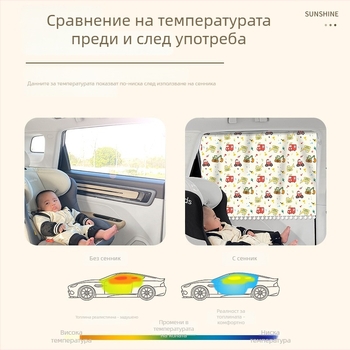 Детски автомобилен сенник за прозореца с поверителна завеса, монтаж с присоска, карикатурен мотив, пасторален стил