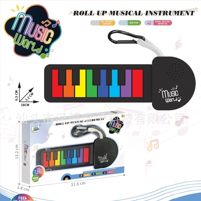 12-клавишна електронна клавиатура, силиконово тяло, полифония 16, под 100 тона, до 10 демонстрационни песни.