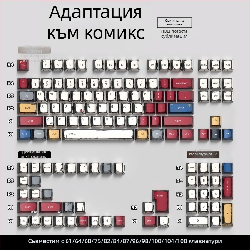 Персонализирани клавишни капачета за механична клавиатура — универсални, оригинална височина, петстранен дизайн, сублимация, Pbts материал, 420 g
