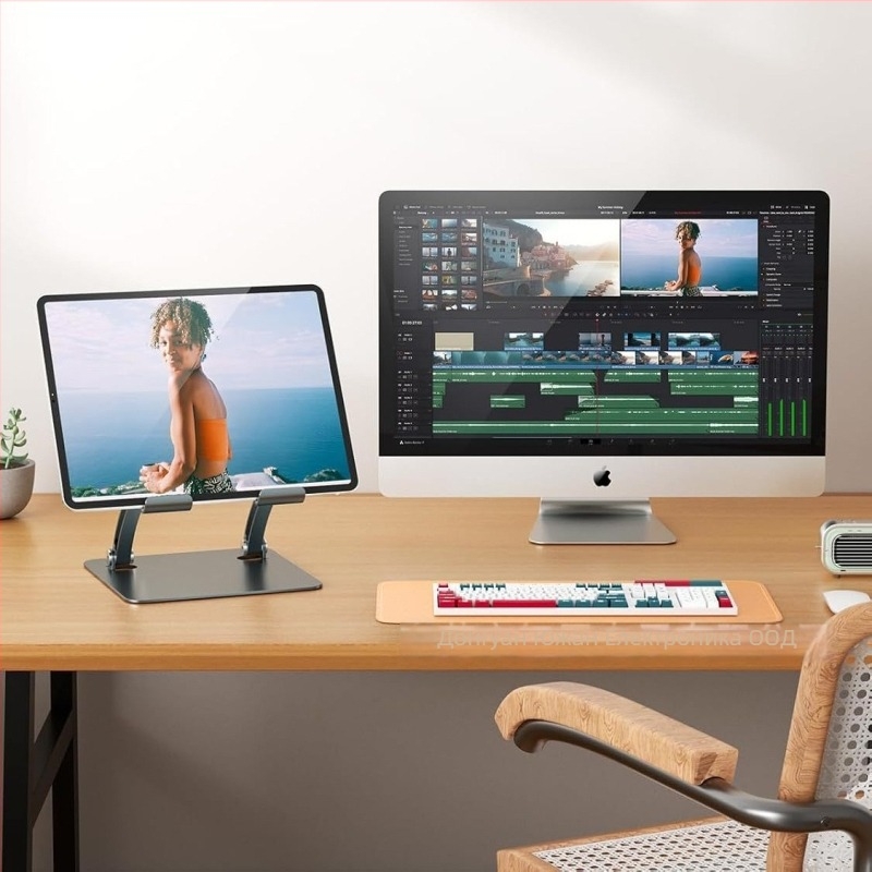 Настолна стойка за таблети от алуминиева сплав – регулируема височина, сгъваема, охлаждаща конструкция, преносима; съвместима с iPad и други таблети