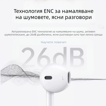 Type-C жични слушалки за ушния канал, подвижна бобина, 1.2 m кабел, 110 dB чувствителност