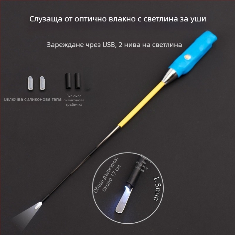 Shunwanjia светеща лъжица за ухо с визуален ендоскоп, USB зареждане, неръждаема стомана – инструмент за почистване на ухото