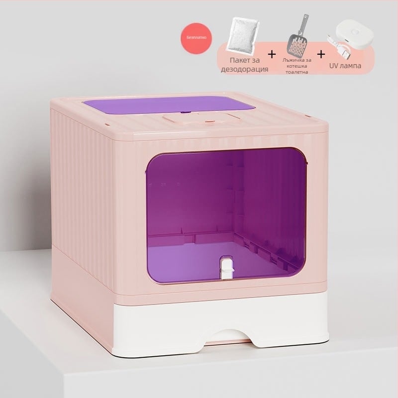 Пълно затворена котешка кутия за тоалет със сгъваем дизайн на чекмедже, дезодорираща, против пръскане, PP материал, за възрастни котки