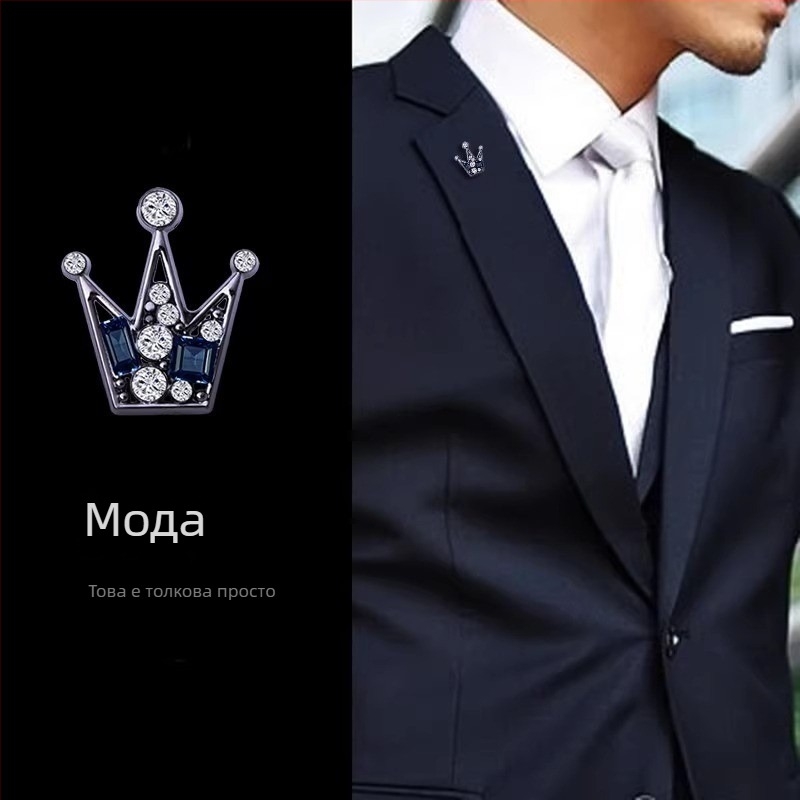 Collar pin – коронаобразна форма, винтидж сплав, електроплакиране, инкрустирани изкуствени камъни
