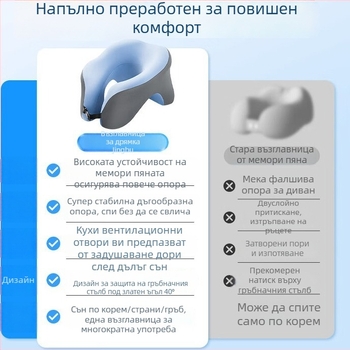 U-образна възглавница от паметна пяна за обедна почивка и релакс — многофункционална възглавница за врата