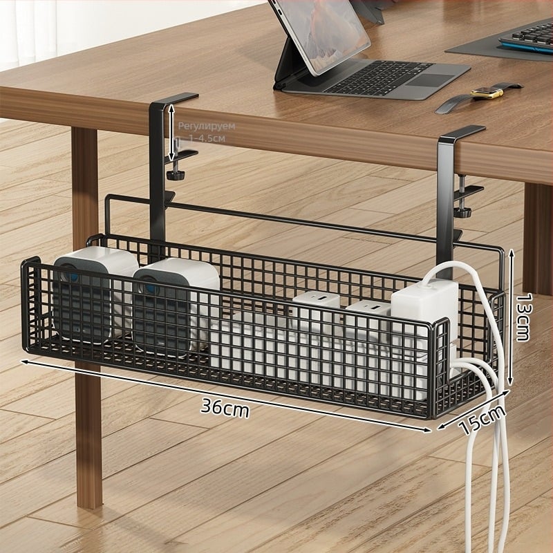 Кабелен организатор под масата, без пробиване (Материал: метал; Стил: креативност; Пускане на пазара: Зима 2017; Зони за съхранение: настолен, спалня, дневна)