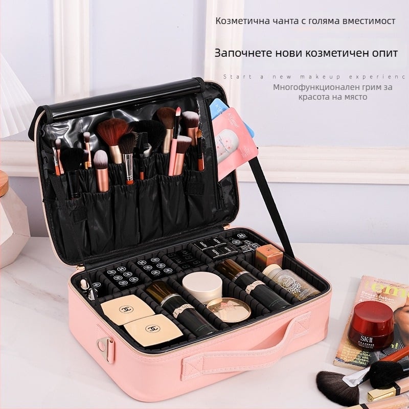Козметична чанта с голям капацитет, портативна професионална чанта за грим, водоустойчива и удароустойчива, PU материал, подплата от полиестер, марка Golden Camellia