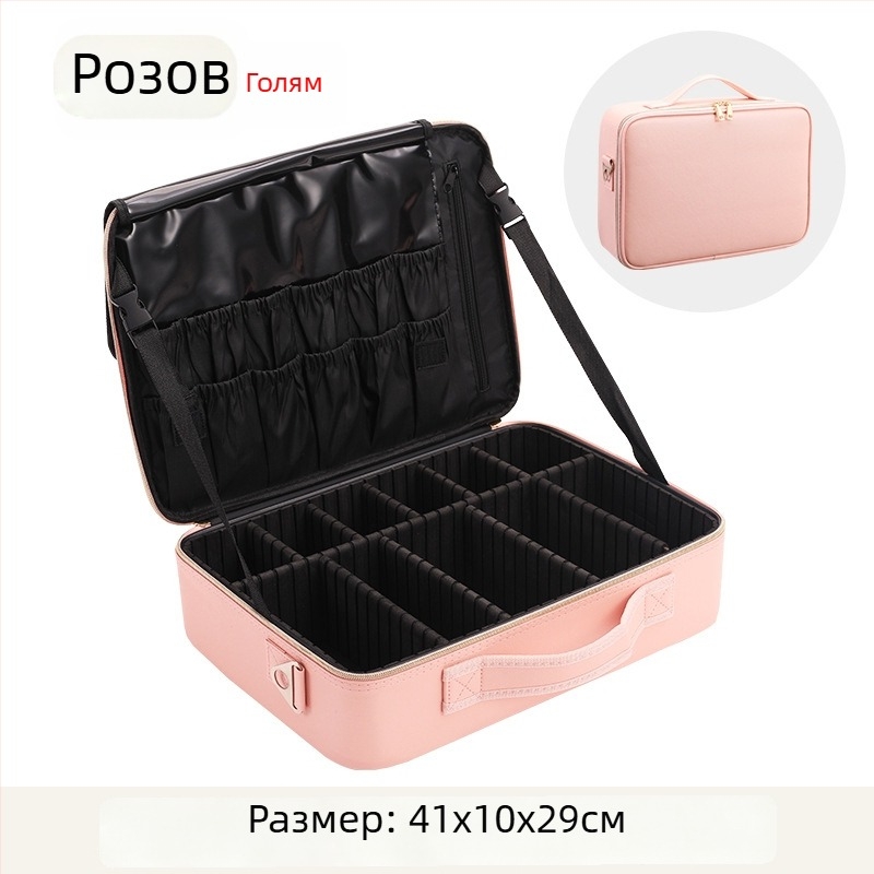 Козметична чанта с голям капацитет, портативна професионална чанта за грим, водоустойчива и удароустойчива, PU материал, подплата от полиестер, марка Golden Camellia