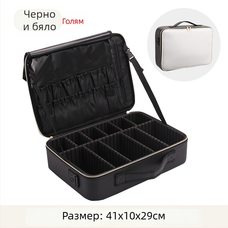 Козметична чанта с голям капацитет, портативна професионална чанта за грим, водоустойчива и удароустойчива, PU материал, подплата от полиестер, марка Golden Camellia