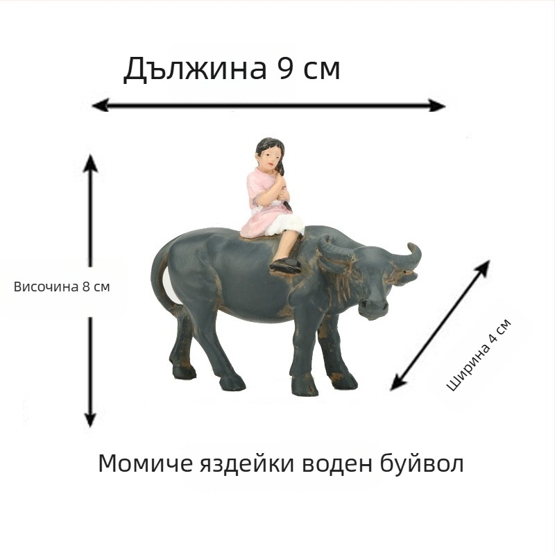 Миниатюрна ландшафтна фигура буйвол за бонсай – пасторална композиция от смола, пастир язди буйвол, за домашна декорация