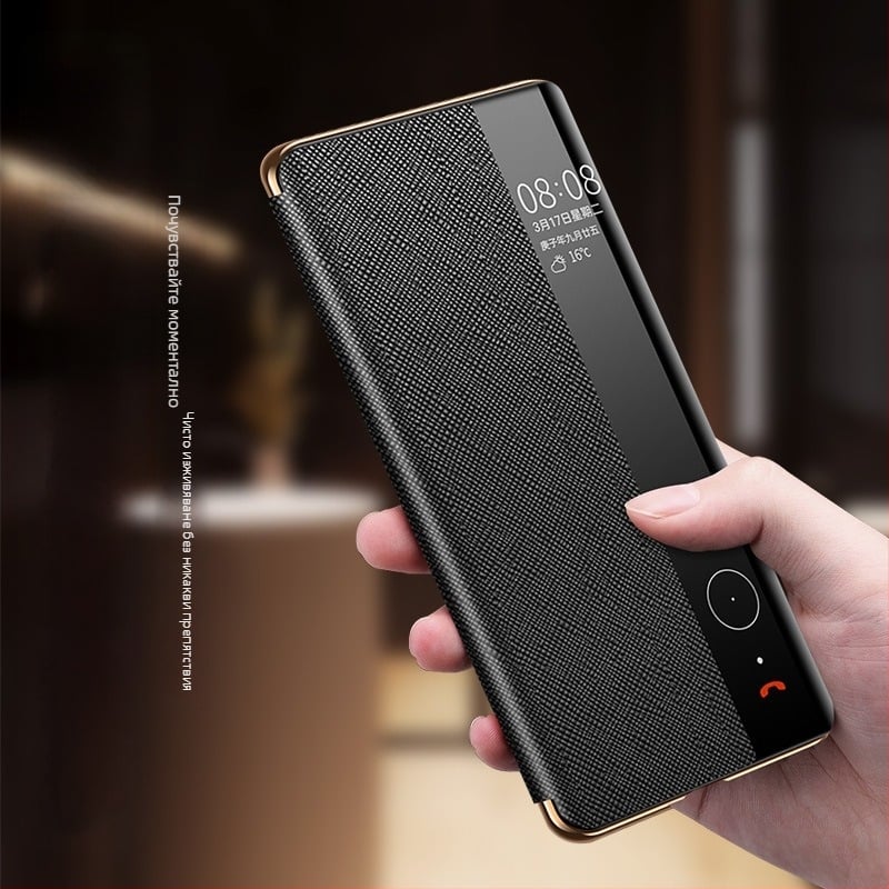 Shangyi кожен калъф с капак за Huawei Mate 40 Pro — естествена кожа, поддръжка на персонализация