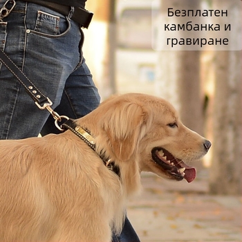 Кучешки нашийник – кравешка кожа, многослоен дизайн, кожена висулка (Марка: Unique, Материал: кравешка кожа, Висулка: кожа)