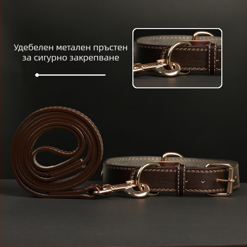 Кучешки нашийник – кравешка кожа, многослоен дизайн, кожена висулка (Марка: Unique, Материал: кравешка кожа, Висулка: кожа)