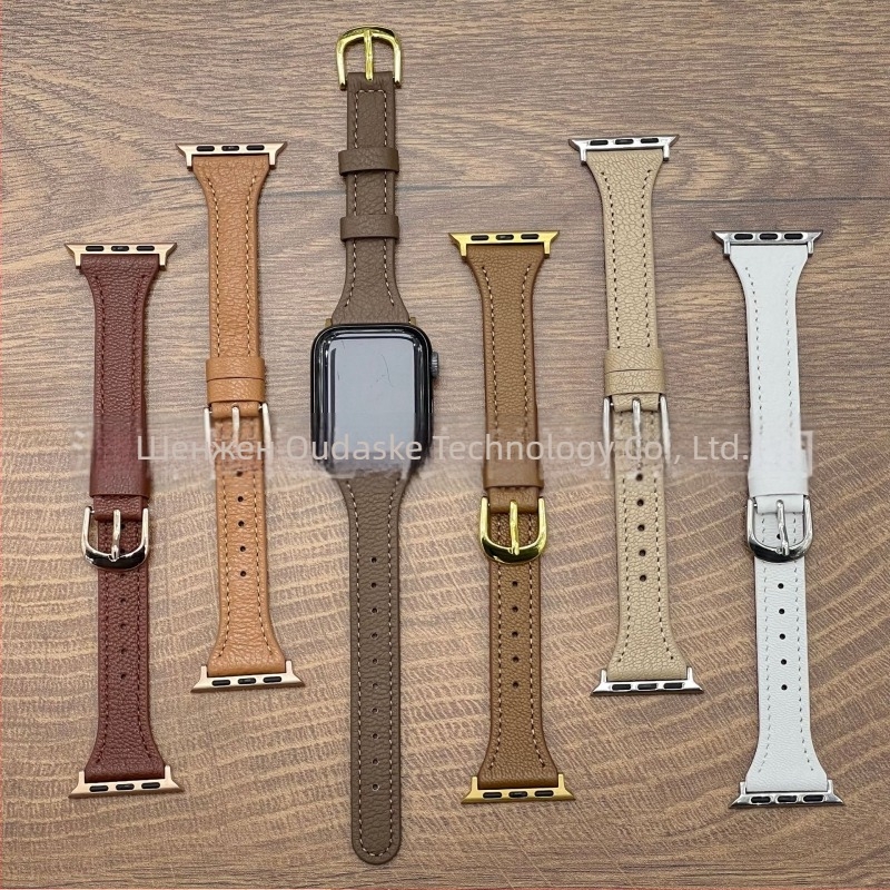 Каишка за Apple Watch от естествена кожа с текстура на личи, тънък дизайн, съвместима със Series 4–8 и SE