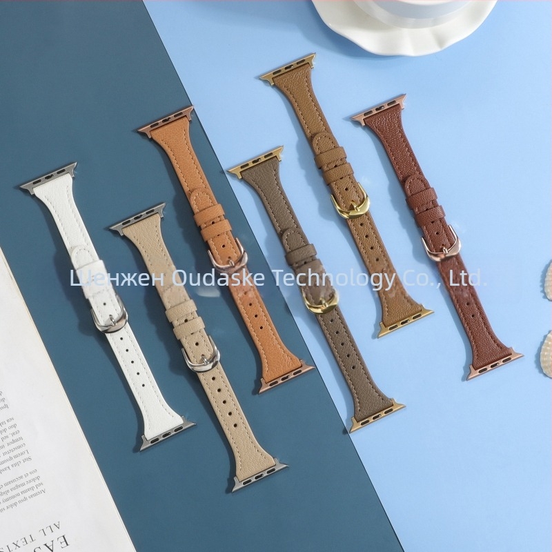 Каишка за Apple Watch от естествена кожа с текстура на личи, тънък дизайн, съвместима със Series 4–8 и SE