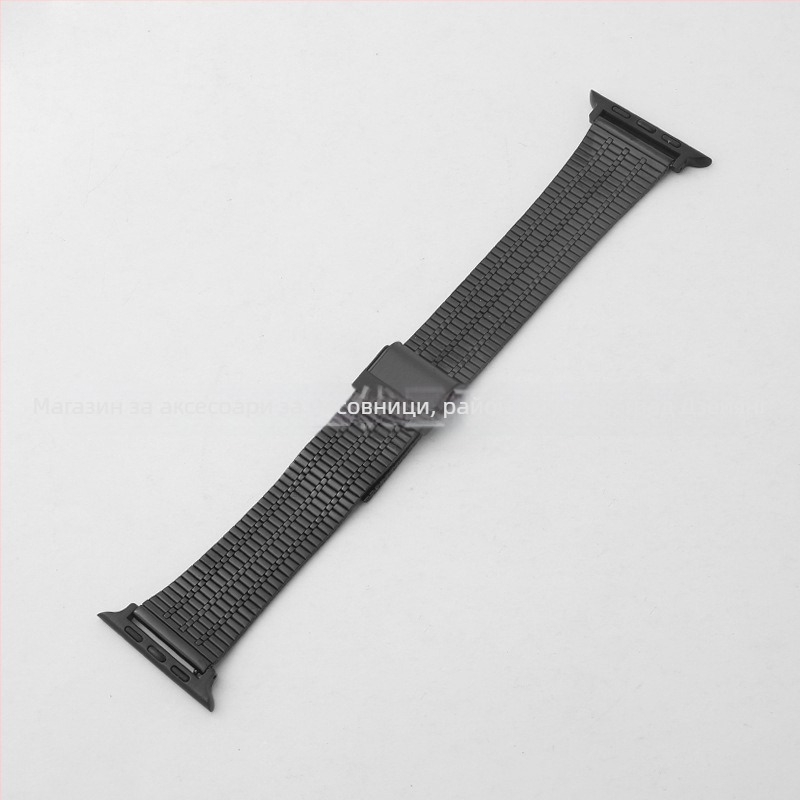Неръждаем метален мрежест каиш за часовник, съвместим с Apple Watch и Huawei GT — двойна закопчалка със седем мъниста