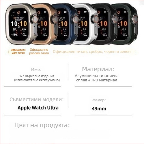 Метален предпазен калъф за Apple Watch Ultra — алуминиево-титановата сплав + TPU; 0,004 кг; Код Wgoufeb