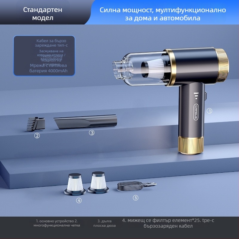 Безжичен ръчен вакуум за кола и дом, многофункционален, 220V, 300W, 16000 Па, 60 минути работа, 50 dB