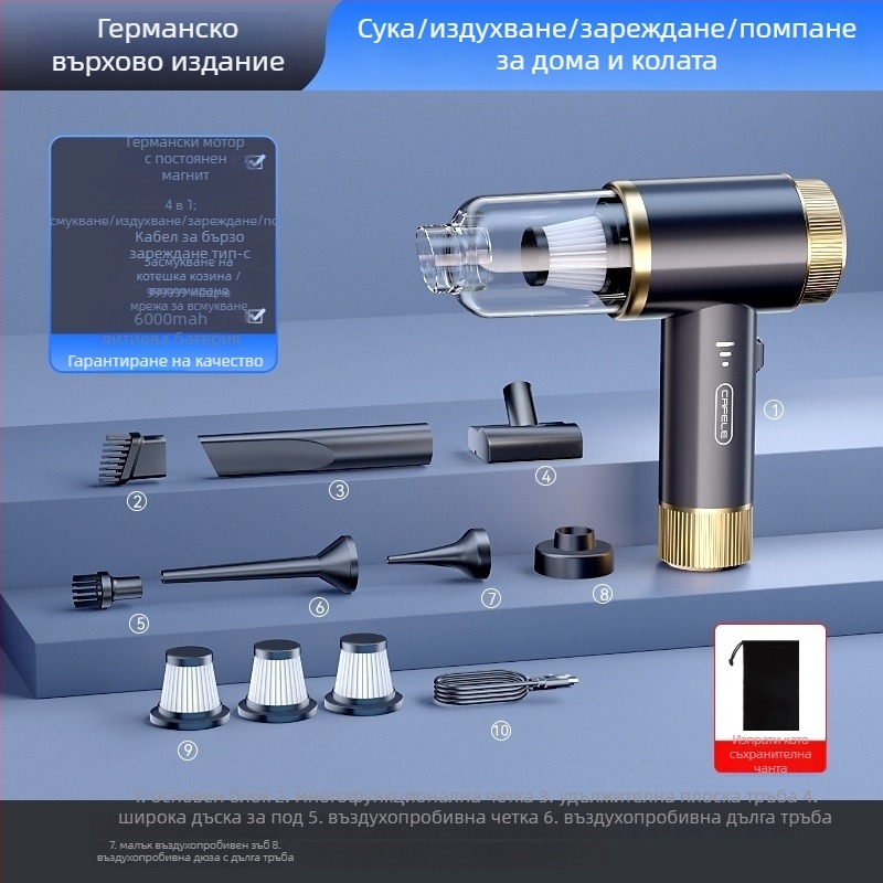 Безжичен ръчен вакуум за кола и дом, многофункционален, 220V, 300W, 16000 Па, 60 минути работа, 50 dB