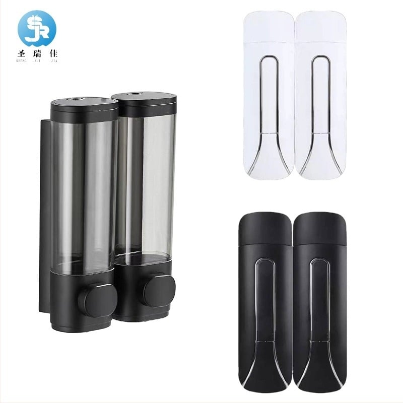 Стенно монтиран ръчен дозатор за сапун, дезинфектант, шампоан и душ гел (материал: пластмаса; подходящ за хотелска баня; стенен монтаж; функция: ръчно натискане)