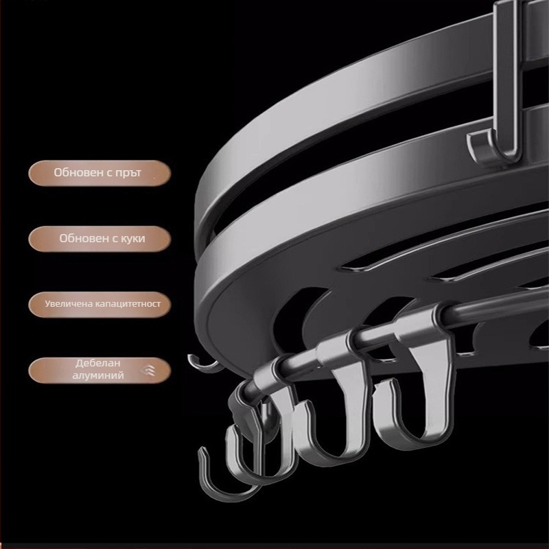 Алуминиев триъгълен стенен рафт за баня, полирана повърхност, монтаж без пробиване, товароподемност 5 кг, 1 ниво