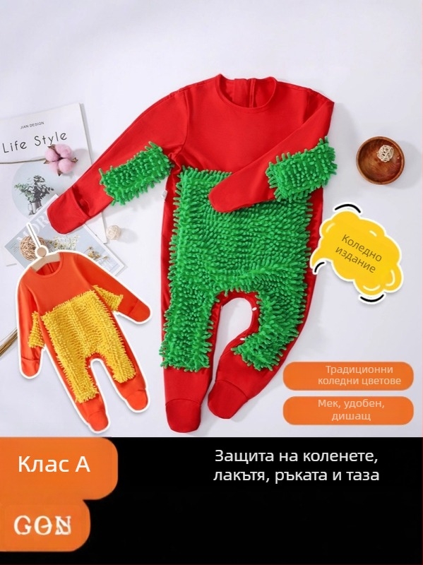 Детски гащеризон за пълзене през есенно-зимния сезон, 95% памук + 5% еластан, унисекс, дебел, дълги ръкави