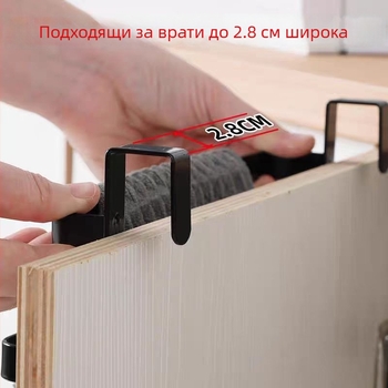 Закачалка за врата за кухня, без пробиване; метал с прахово покритие, носимост до 20 кг; антихлъзгаща, устойчива на мухъл и ръжда