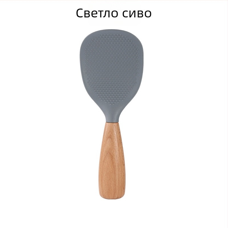Кухненска силиконова лъжичка за готвене с дървена дръжка, термоустойчива и многофункционална, модерен минималистичен стил