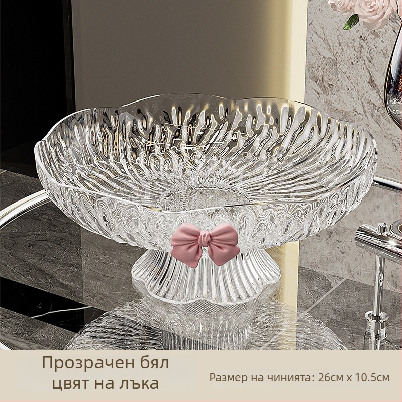 Чиния за плодове – висока основа с панделка, пластмасова, Sleman, лансирана през 2024 г., стил лайт лукс, свеж и сладък (Пластмаса • Sleman • 2024 г. лансиране • Светъл лукс, свеж и сладък)