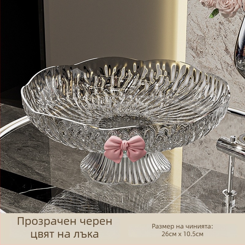 Чиния за плодове – висока основа с панделка, пластмасова, Sleman, лансирана през 2024 г., стил лайт лукс, свеж и сладък (Пластмаса • Sleman • 2024 г. лансиране • Светъл лукс, свеж и сладък)