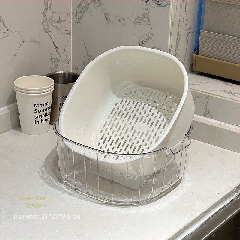 Пластмасова двуетажна кошница за измиване на зеленчуци с дренаж, Yi Yu, прост стил