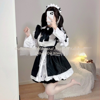 Рокля за прислужница в готик Lolita стил за косплей — полиестер, съдържание на основната тъкан 50–70%, пролет 2024, подходяща за игри, аниме и RPG