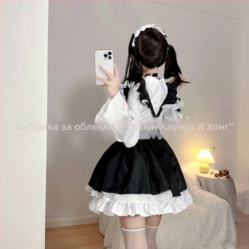 Рокля за прислужница в готик Lolita стил за косплей — полиестер, съдържание на основната тъкан 50–70%, пролет 2024, подходяща за игри, аниме и RPG