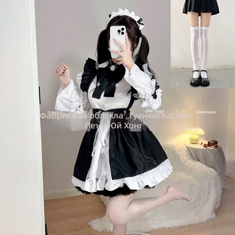 Рокля за прислужница в готик Lolita стил за косплей — полиестер, съдържание на основната тъкан 50–70%, пролет 2024, подходяща за игри, аниме и RPG