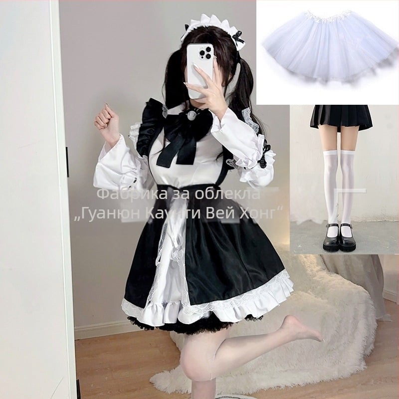 Рокля за прислужница в готик Lolita стил за косплей — полиестер, съдържание на основната тъкан 50–70%, пролет 2024, подходяща за игри, аниме и RPG