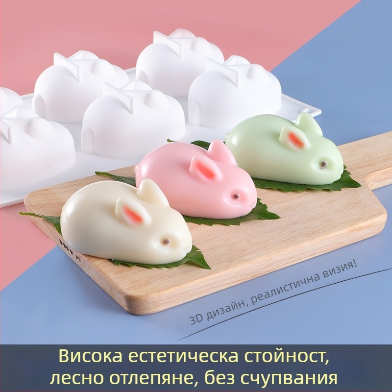 Силиконова форма за млечно желе – правоъгълна, дизайн с карикатурни животни, за кремове и пудинги
