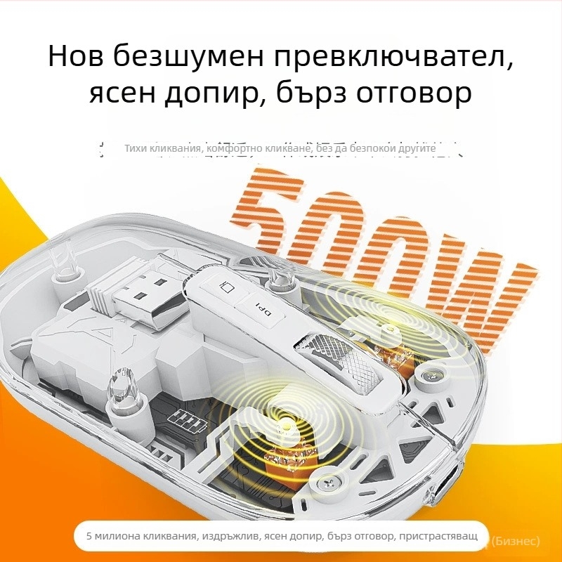 Безжична мишка с три режима за настолен компютър и лаптоп, 1600 DPI, 5 бутона, ергономичен дизайн