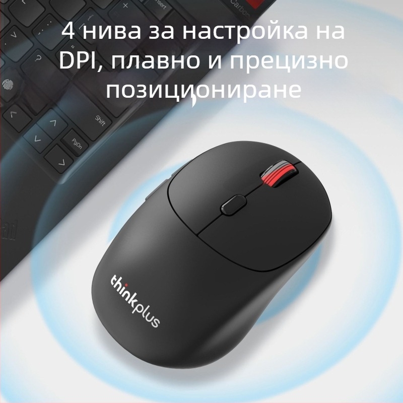 Lenovo ThinkPlus WL300 Безжична оптична мишка 2.4G, 2400 DPI, 3 бутона, USB, съвместима с настолни компютри