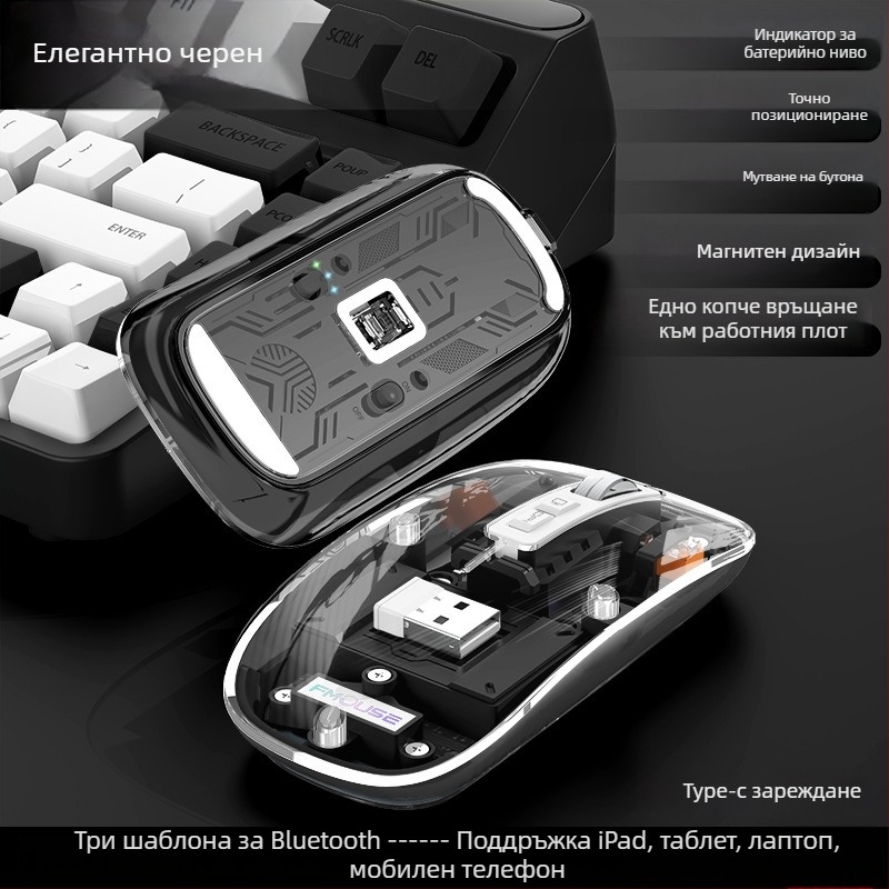 M133 Bluetooth мишка с три режима, безшумна и презареждаща, 2400dpi, USB интерфейс, 5 бутона, 2.4GHz безжична връзка, обхват до 10 м