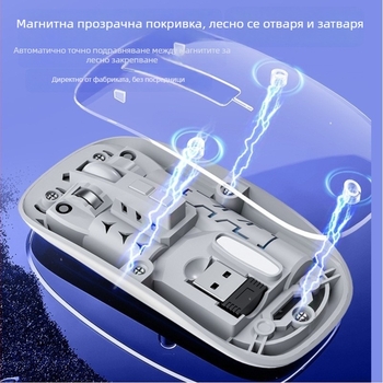 Безжична мишка с двойен режим 2.4G/Bluetooth, тихи бутони, презареждаща се, 1400dpi, 5 бутона