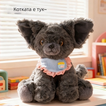 Плюшена котешка кукла‑играчка — супер мека къса плюш, пълнеж PP памук, персонализирани мостри, подходяща за деца и младежи 7–14 г.