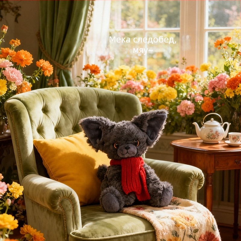 Плюшена котешка кукла‑играчка — супер мека къса плюш, пълнеж PP памук, персонализирани мостри, подходяща за деца и младежи 7–14 г.