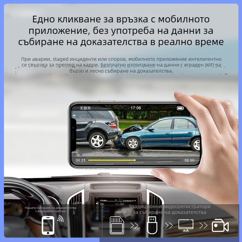 Автомобилен видеорегистратор с предна и задна двойна камера, 4K (2160P), 140° широк ъгъл, Wi‑Fi, поддържа TF карта до 256GB